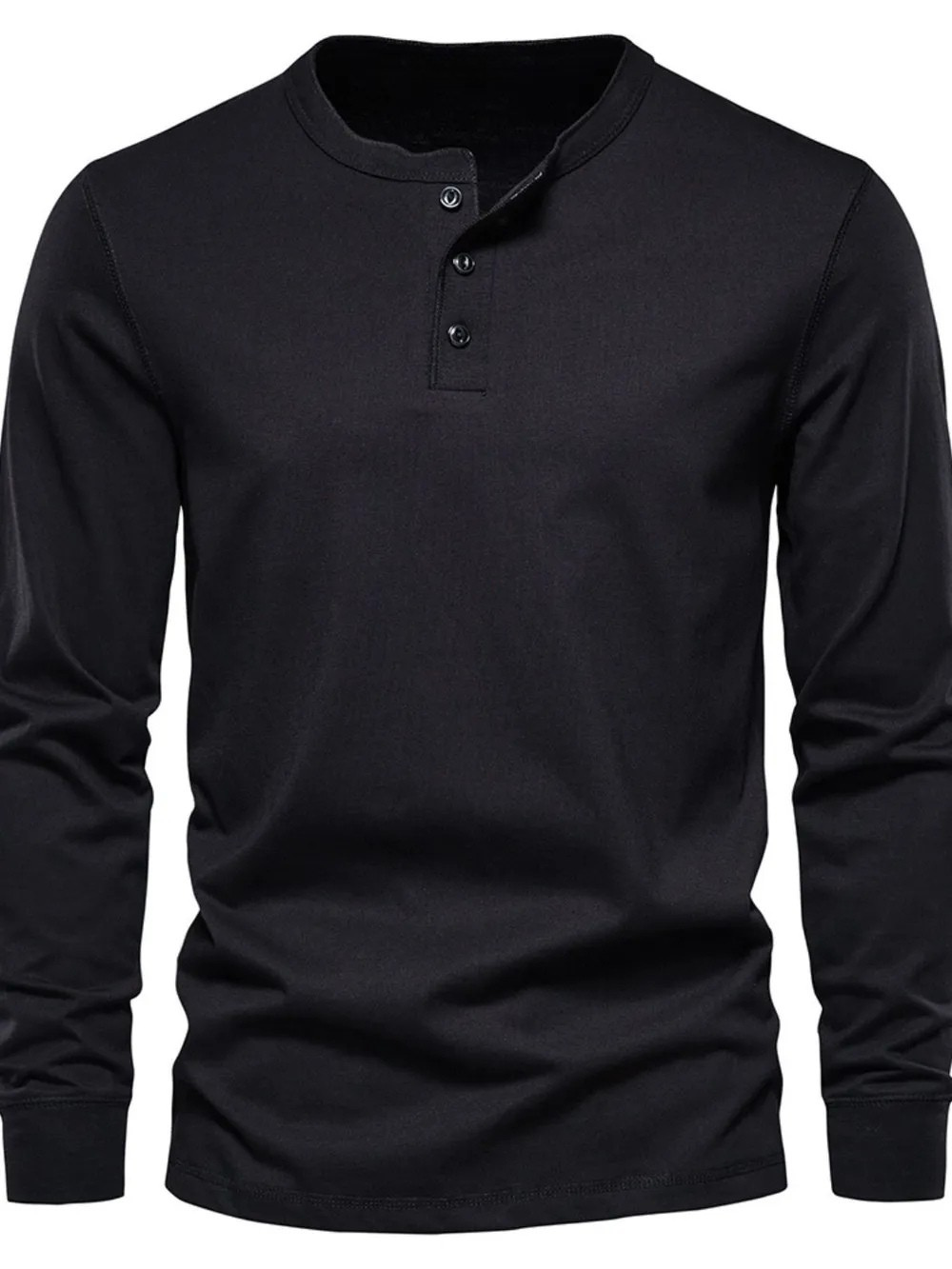 Men's Full Size Quarter Button Round Neck Long Sleeve T-Shirt Plus Size