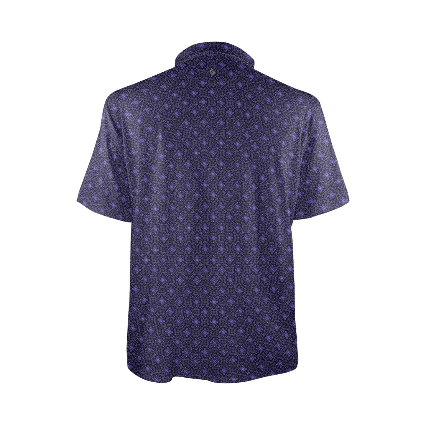 Navy blue patterned shirt on a white background