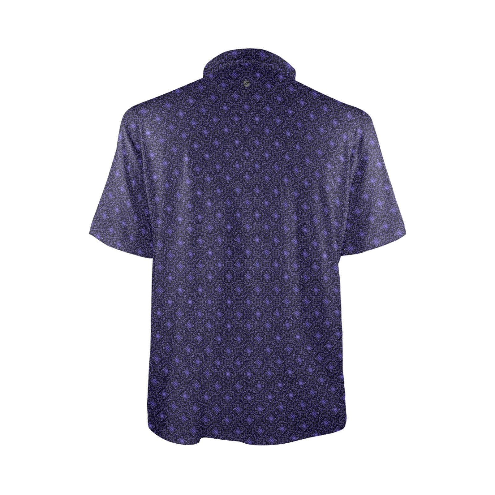 Navy blue patterned shirt on a white background