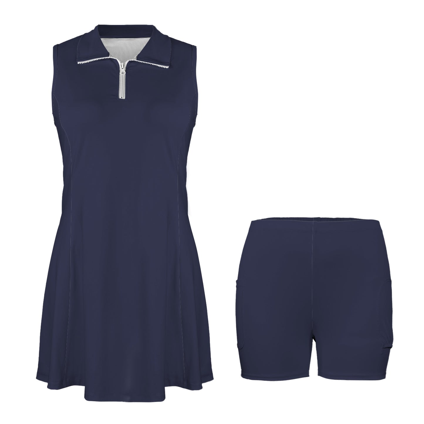 Navy Active Dress Custom Sleeveless Sport Dress with Zipper Pocket & Inner Shorts