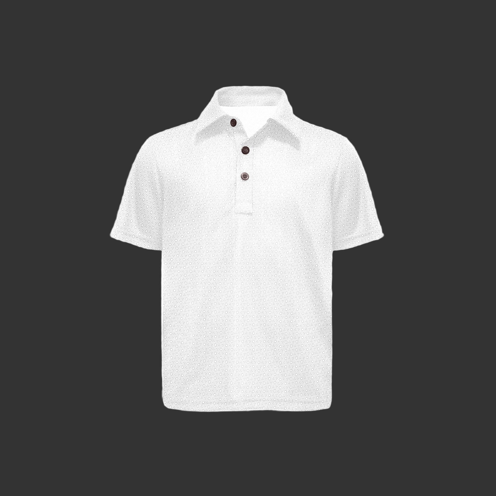 White polo shirt with brown buttons on a white background