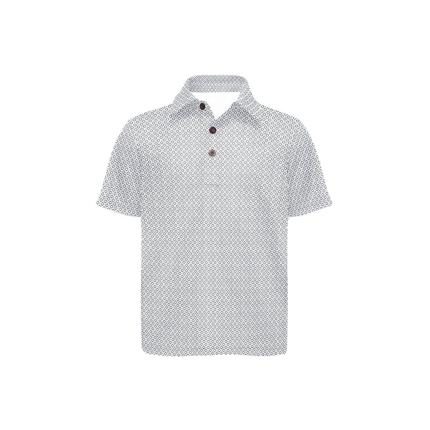 White polo shirt with black pattern on a white background