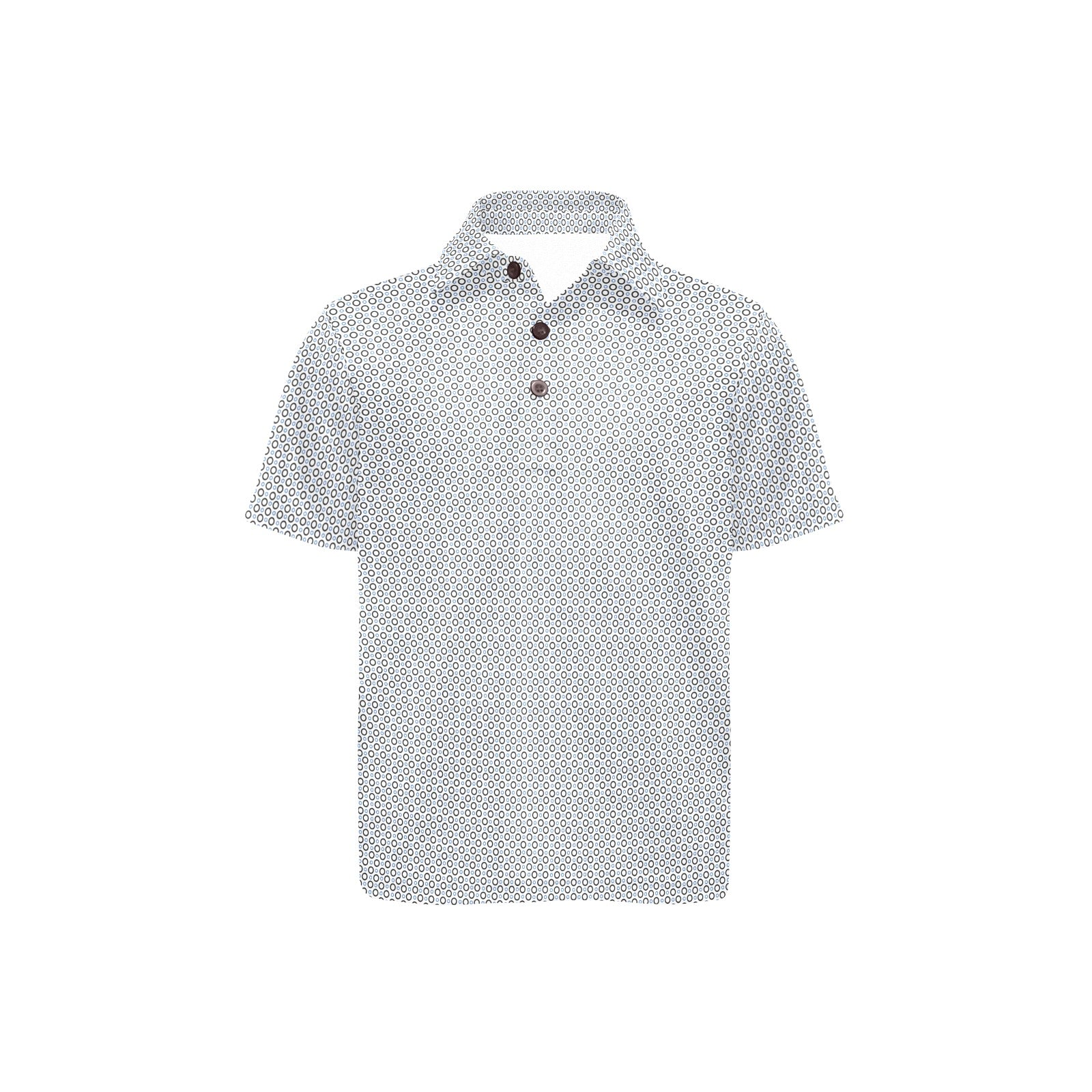 White polo shirt with black pattern on a white background