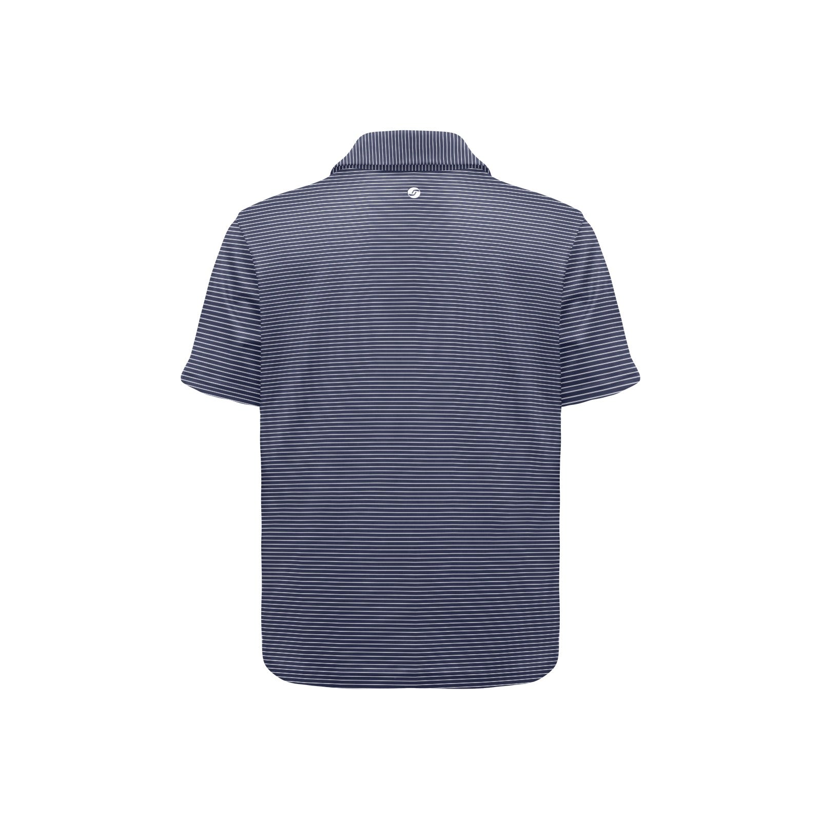 Navy striped polo shirt on a white background