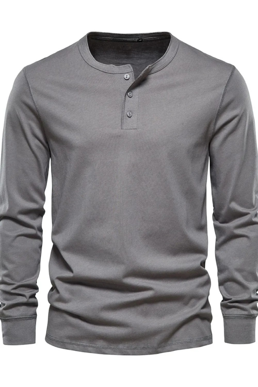 Men's Full Size Quarter Button Round Neck Long Sleeve T-Shirt Plus Size