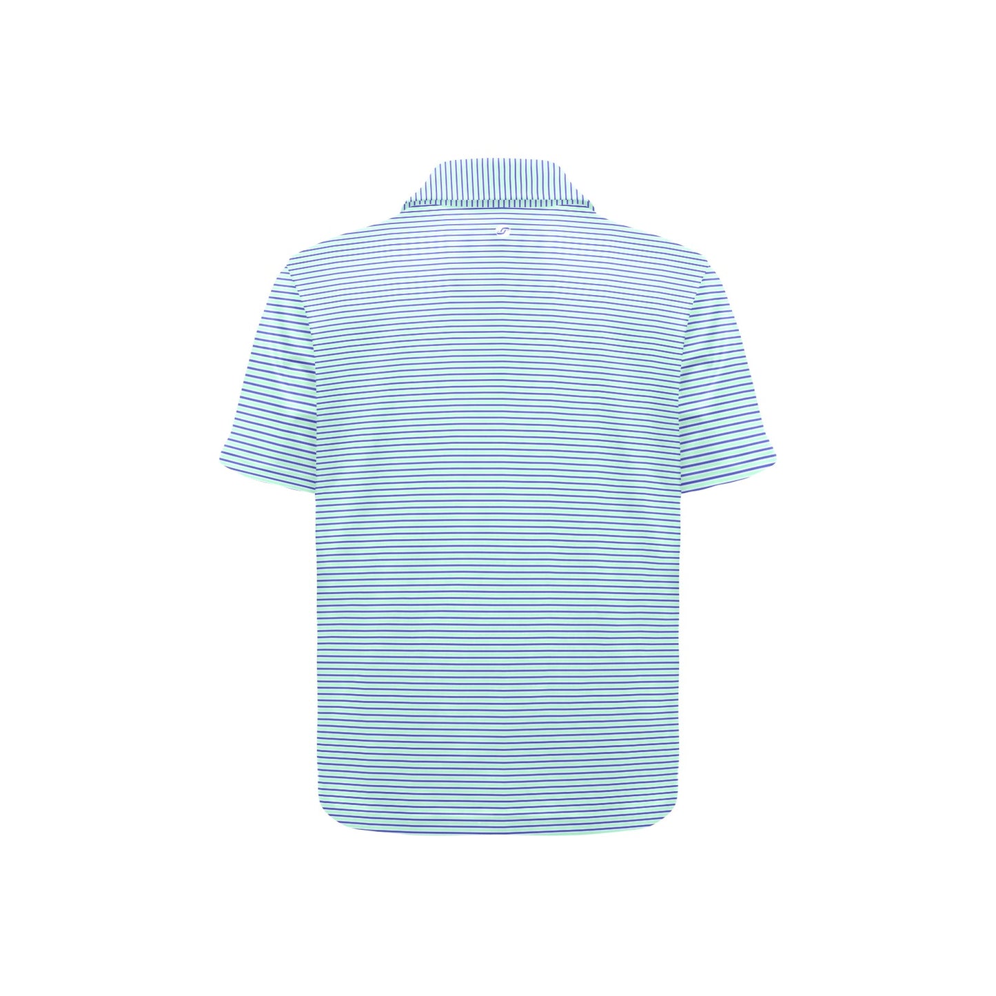 Blue and white striped polo shirt on a white background