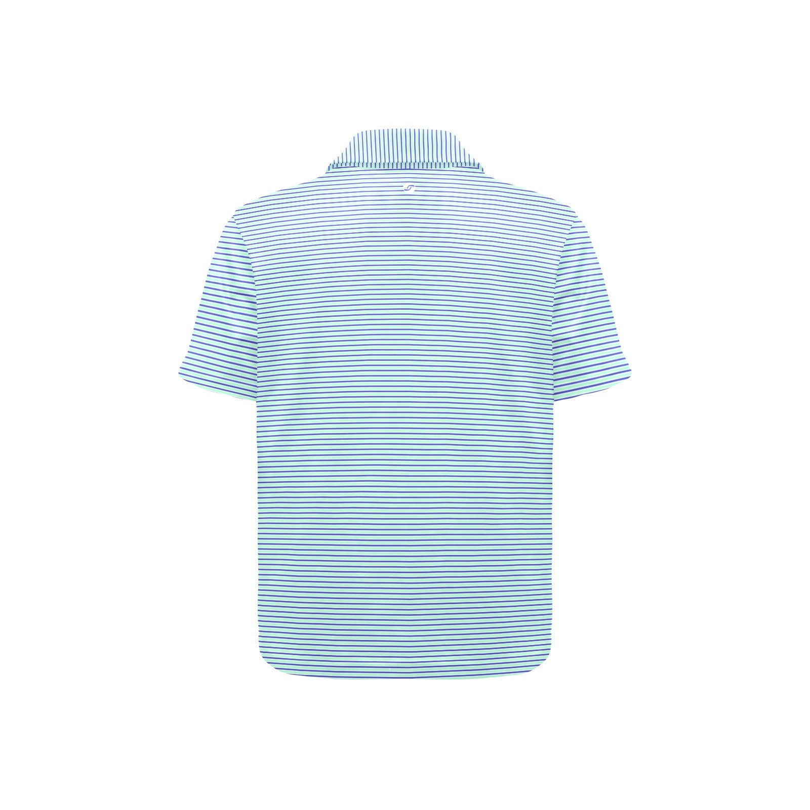 Blue and white striped polo shirt on a white background
