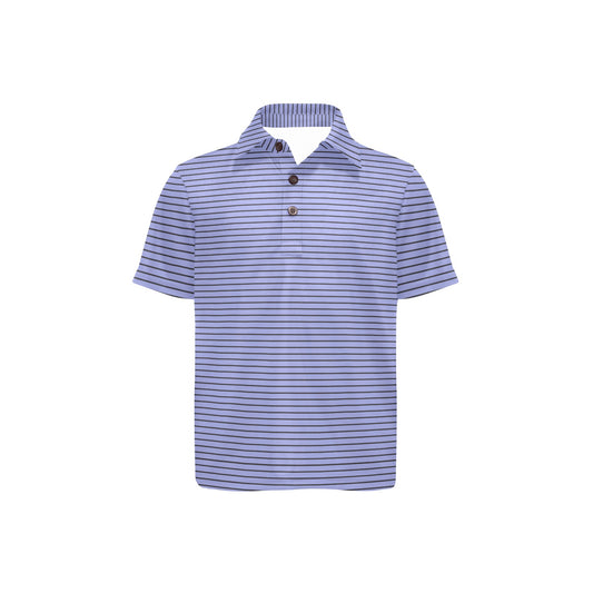 Blue and black striped polo shirt on a white background