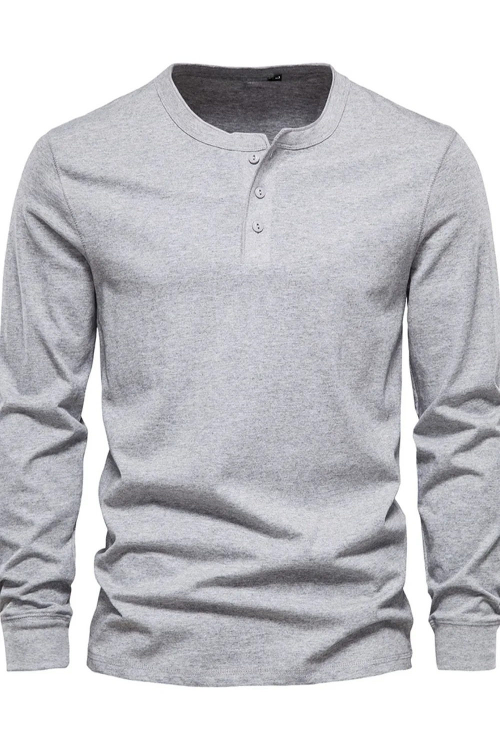 Men's Full Size Quarter Button Round Neck Long Sleeve T-Shirt Plus Size