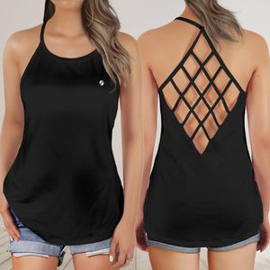 Criss Cross Open Back Tank Top- Black