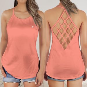 Criss Cross Open Back Tank Top- Coral