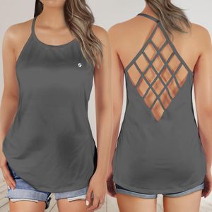 Criss Cross Open Back Tank Top- Charcoal