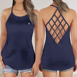 Criss Cross Open Back Tank Top- Navy